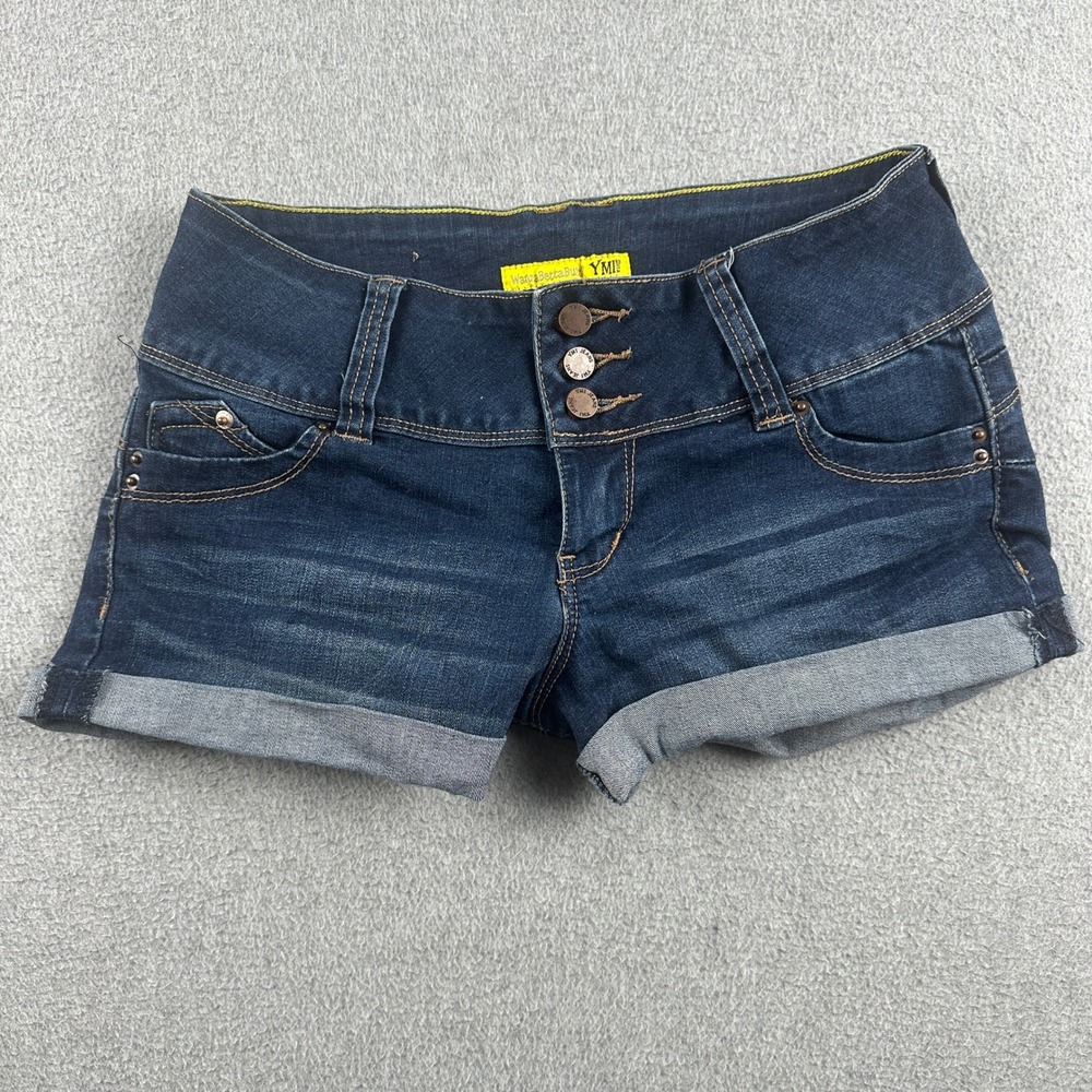 YMI Shorts Womens 5 WannaBettaButt? Dark Wash Cuffed Denim High Rise 3 Button